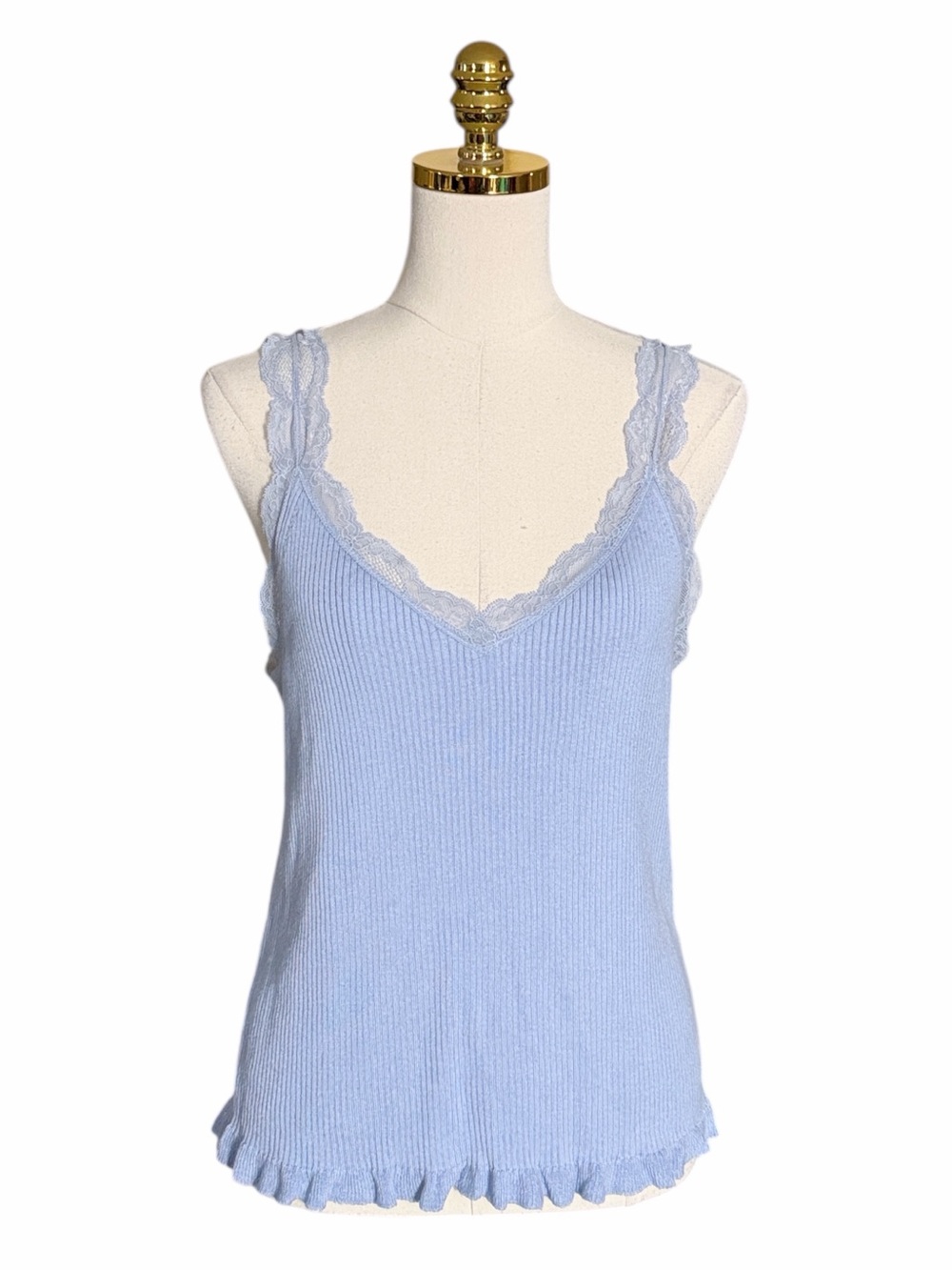J. Crew Light Blue Ribbed Lace-Trim Sweater Tank Top Women’s XXL